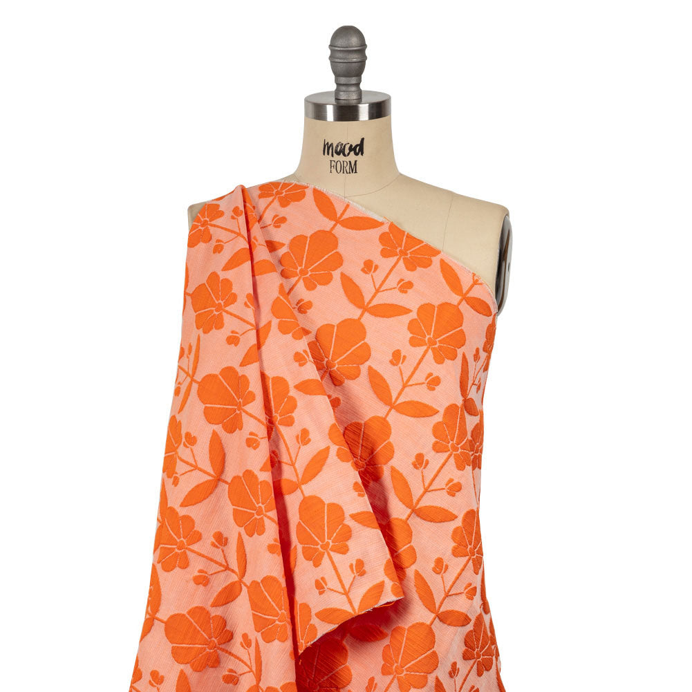 Trina Turk Pale Peach and Orange Retro Floral Rows Slubbed Polyester Jacquard - Joann Fabrics