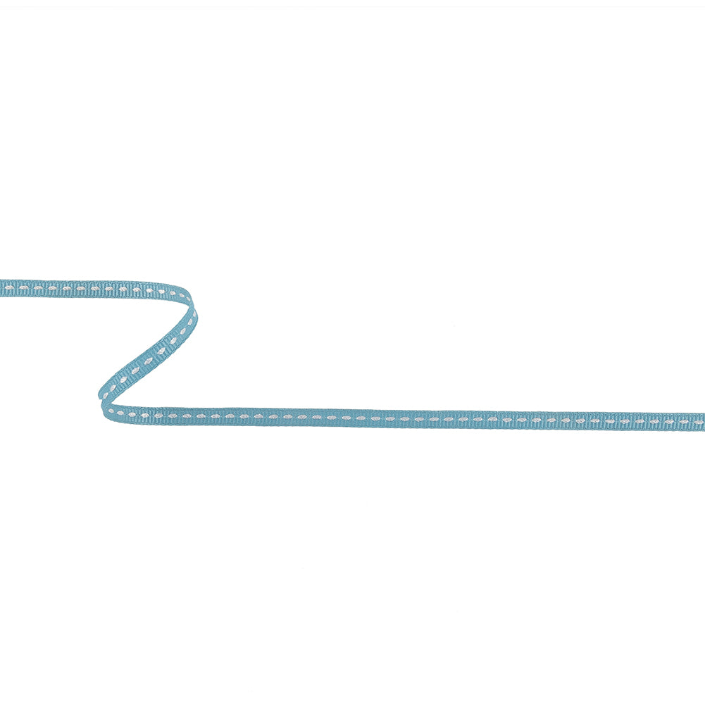 Dusty Blue Grosgrain Ribbon with Bright White Stitching - 0.25
