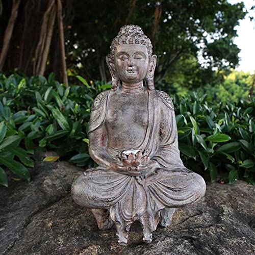 Meditating Sitting Buddha Solar Lights Outdoor Garden Patio Statue ...
