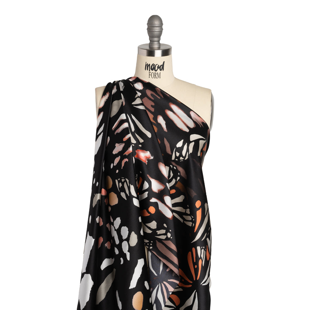 Silk Charmeuse Print - Black, White and Orange Blobs and Butterflies - Made in Italy - Joann Fabrics