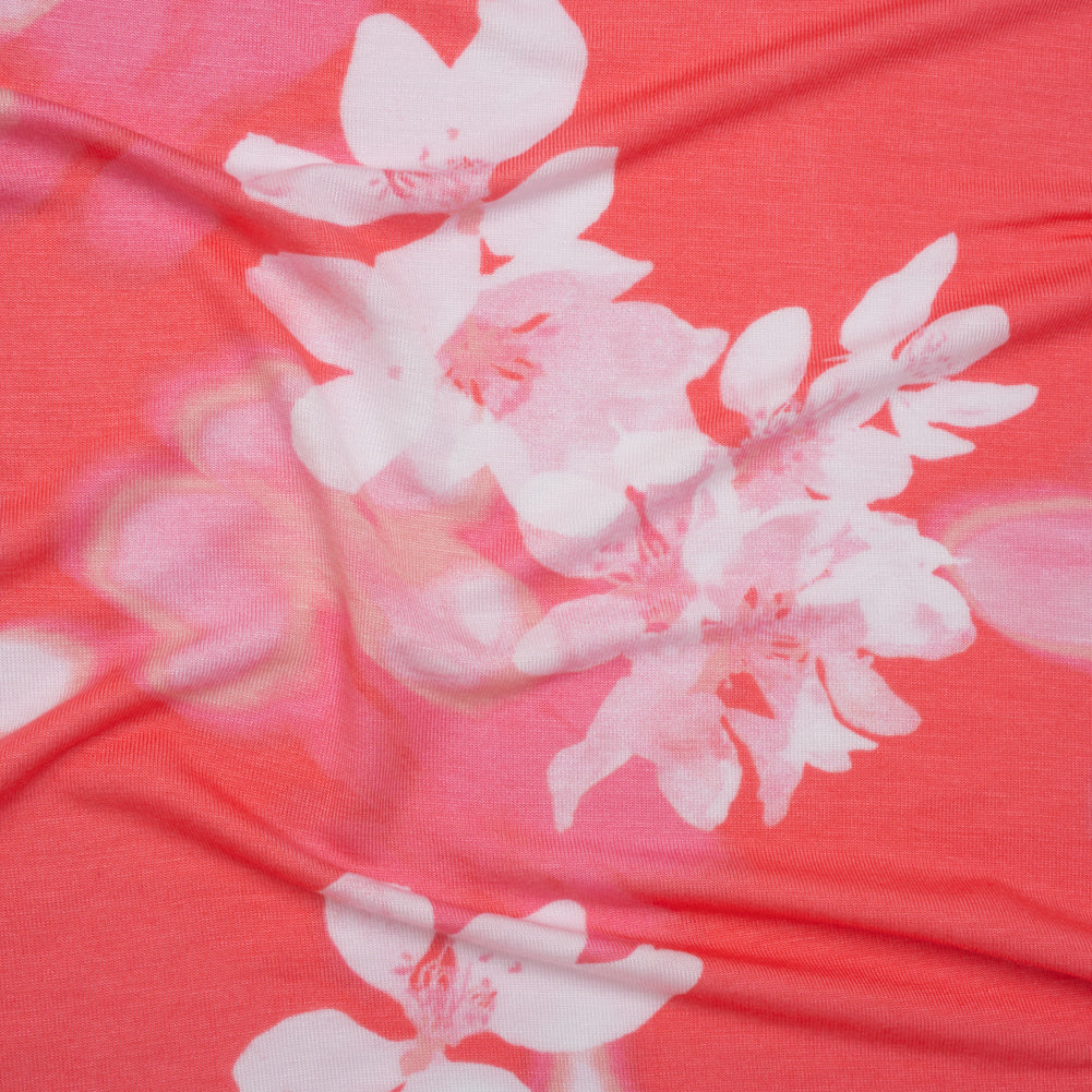 Stretch Rayon Jersey - Coral, Pink and White Soft Florals - Deadstock - Joann Fabrics