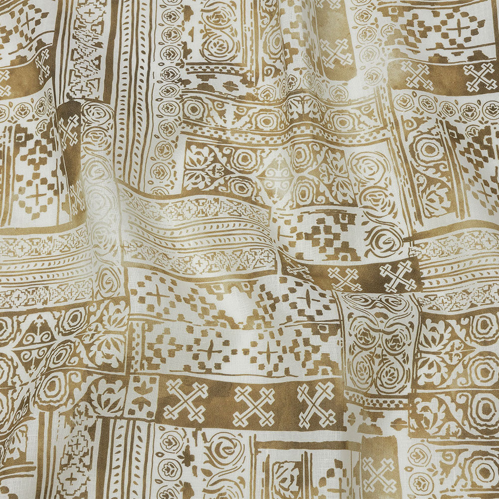 Antique Gold and White Ornamental Stamps Medium Weight Linen Woven - Joann Fabrics