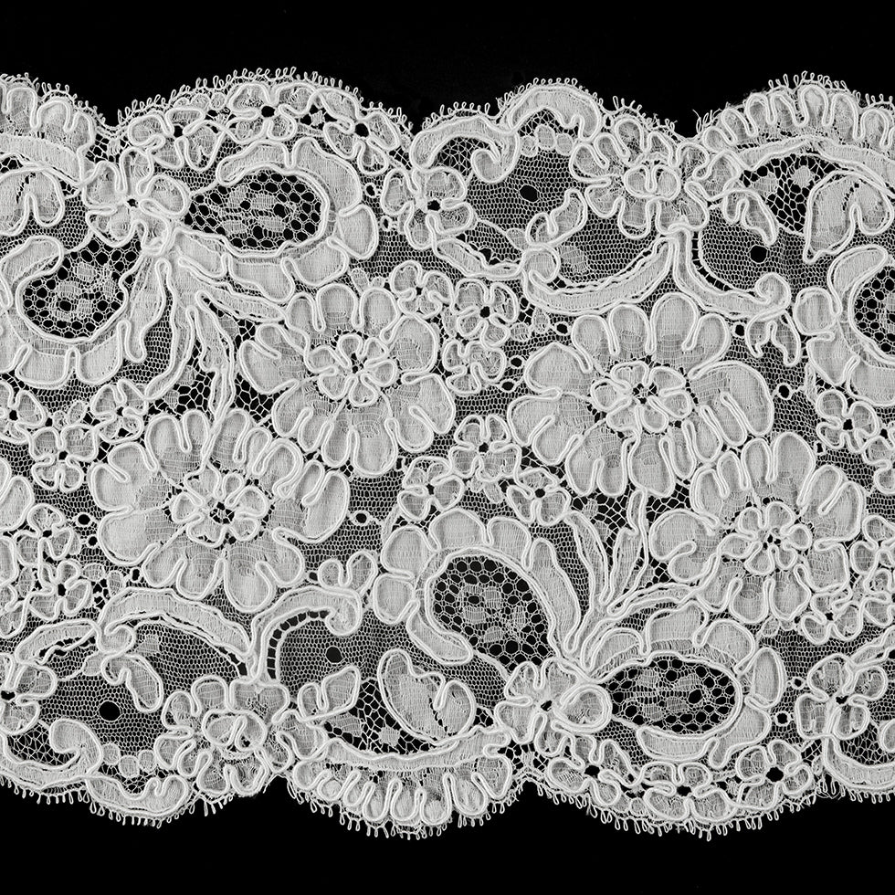 Corded Lace Trim w/ Scalloped Edges - White Floral - 6'' - Joann Fabrics