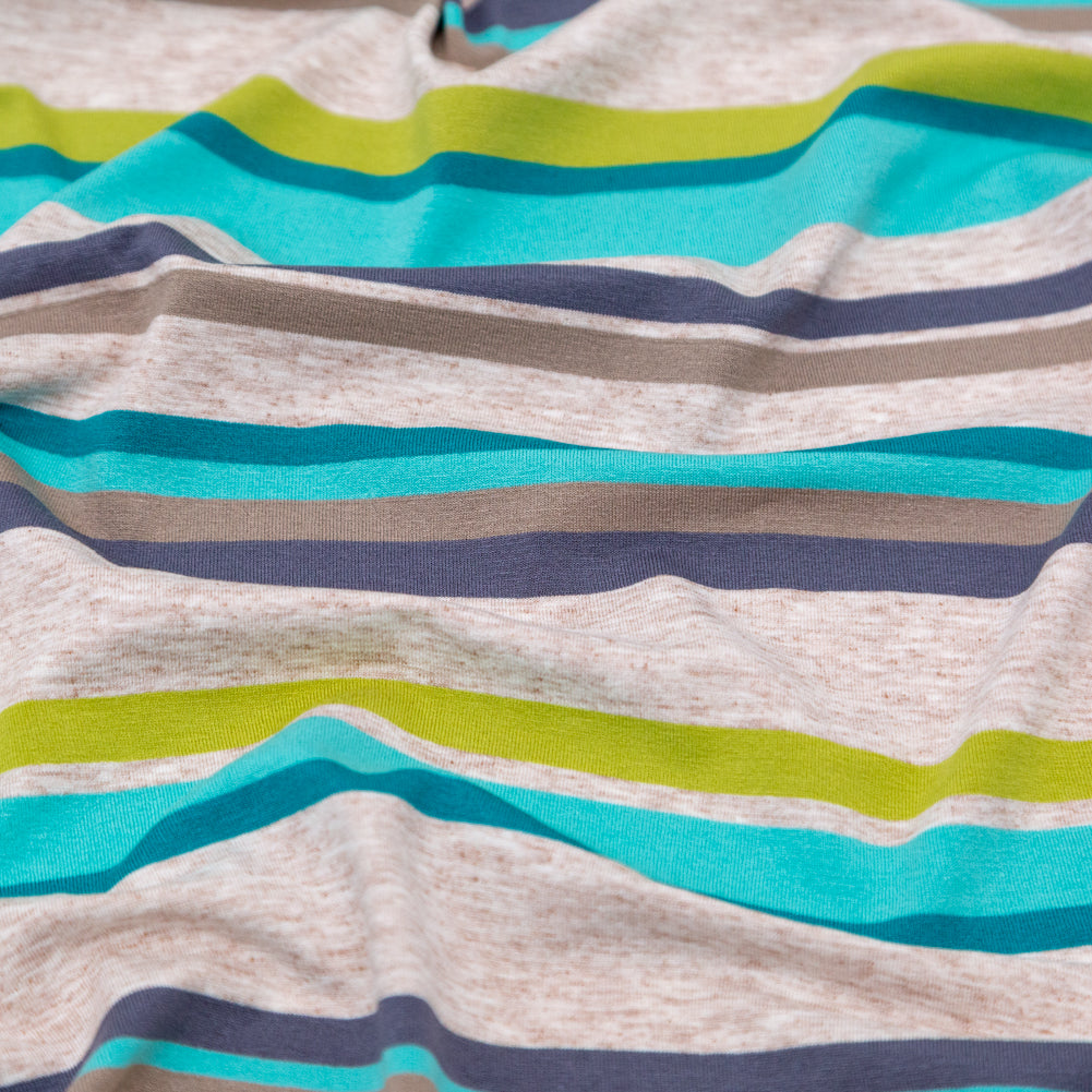 Turquoise, Lime and Taupe Barcode Striped Rayon Jersey - Joann Fabrics