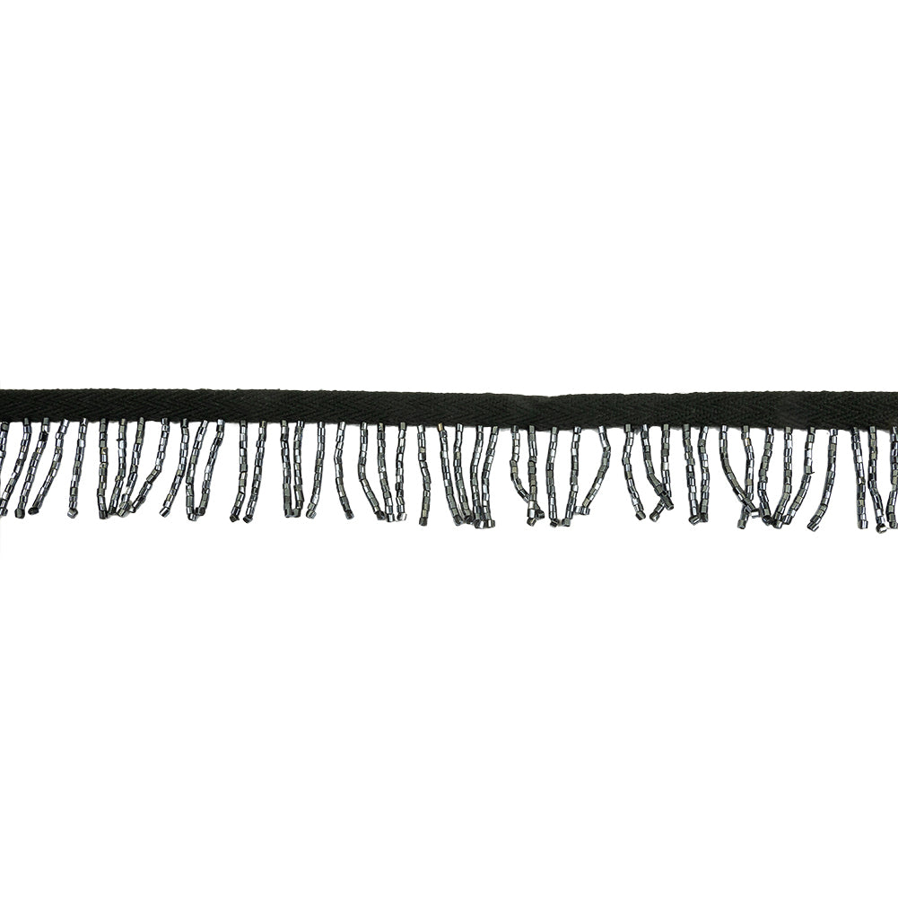 Vintage Gunmetal and Black Chop Beaded Chainette Fringe - 1