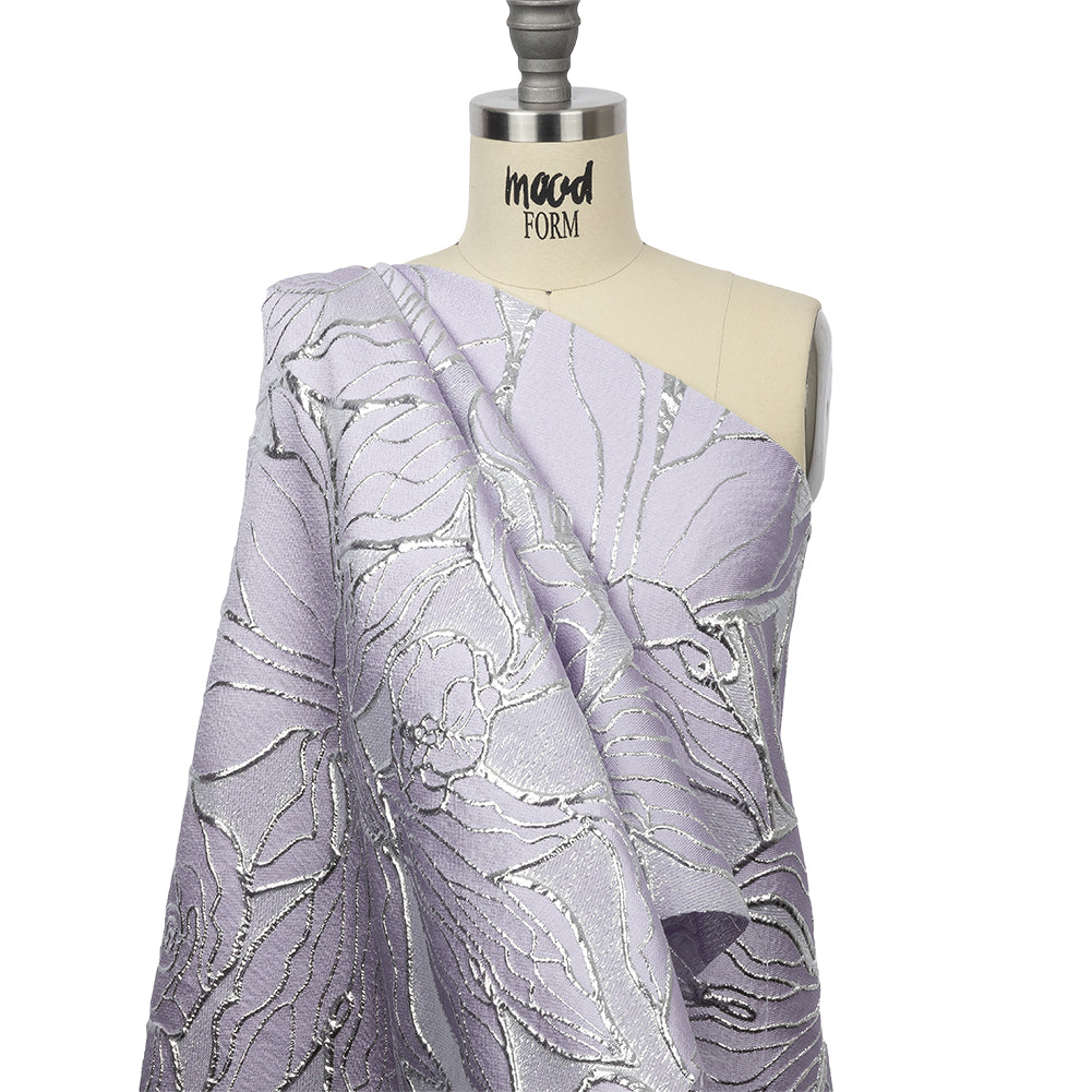 Metallic Silver and Lilac Outlined Florals Luxury Brocade - Joann Fabrics