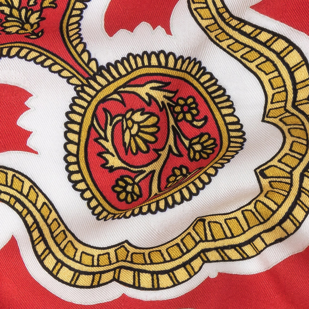 Polka Dotted Viscose Jacquard Print - Hot Coral and Gold Fancy Paisley - Mood Exclusive Elaborate Eminence - Joann Fabrics