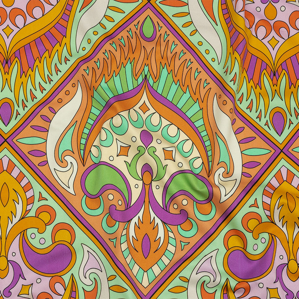 Stretch Cotton Sateen - Orange Paisley Diamonds - Bejeweled Blaze Print - Mood Exclusive Groove Collection - Joann Fabrics