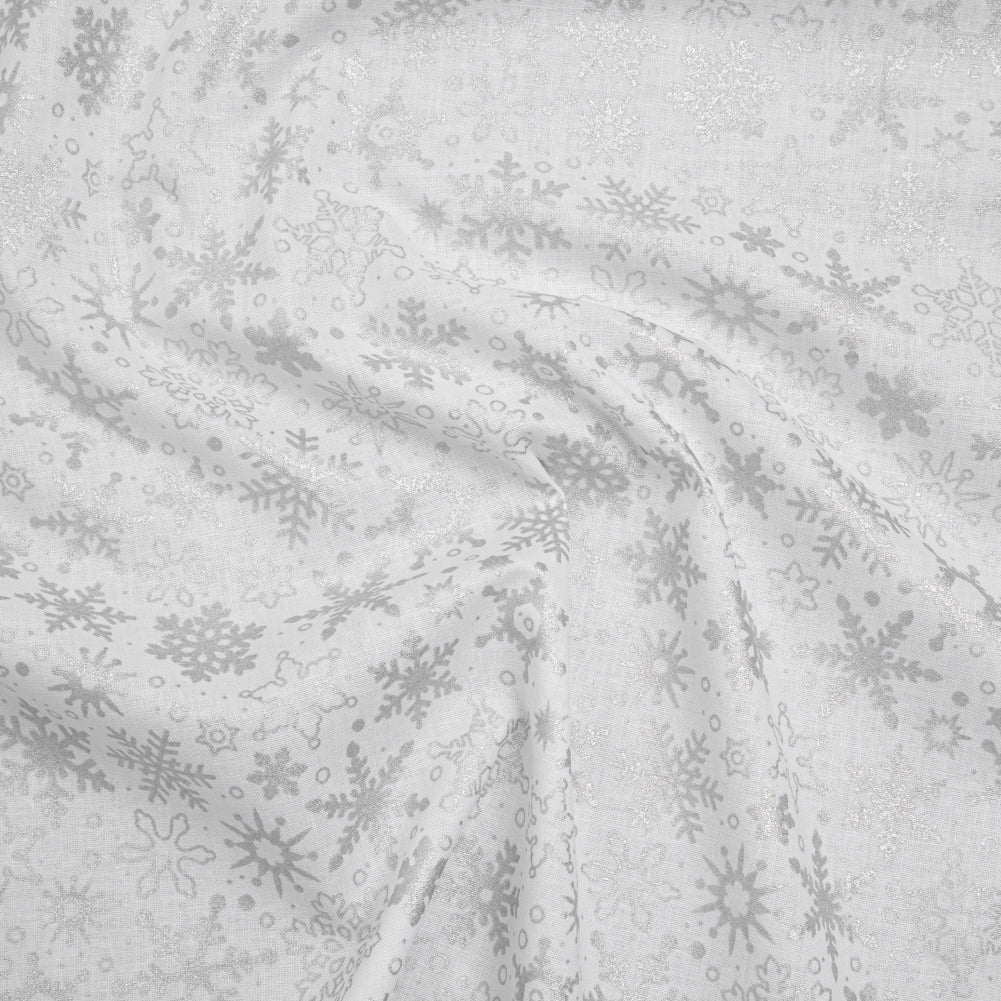 Printed Quilting Cotton by Patrick Lose for Northcott - Metallic Silver on White Snowfall Snowflakes - Basically Black & White Collection - Joann Fabrics