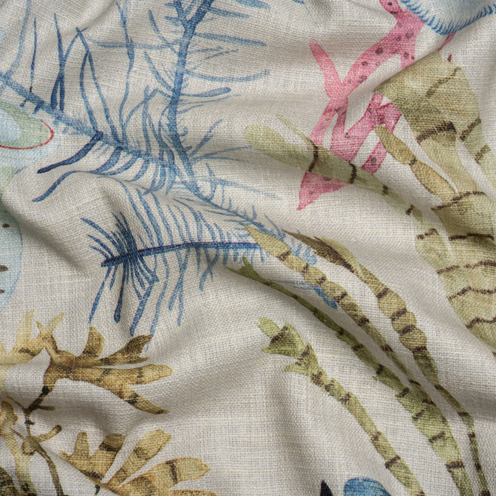 Flax, Pink and Blue Reef Exploration Slubbed Cotton Woven - Joann Fabrics