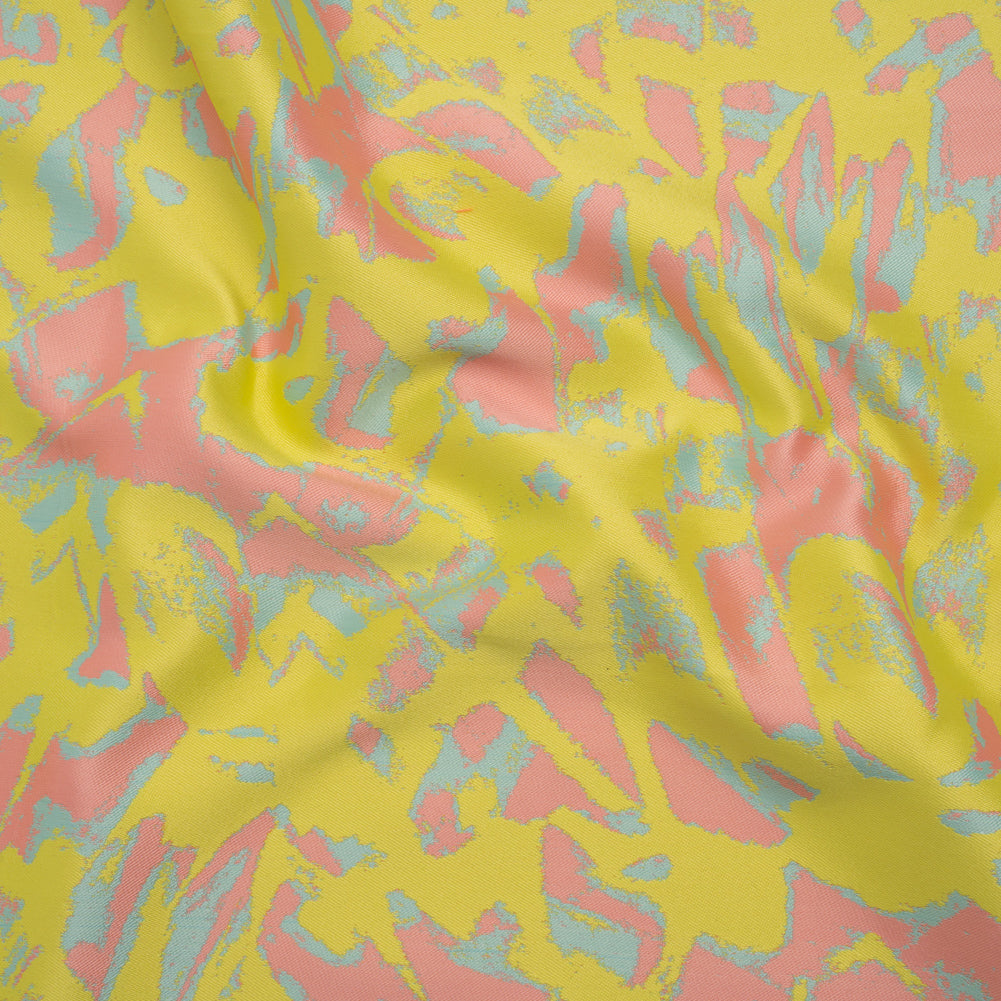 Luxury Polyester Brocade - Sparkling Lemon Yellow, Peach and Aqua Abstract Markmaking - Joann Fabrics