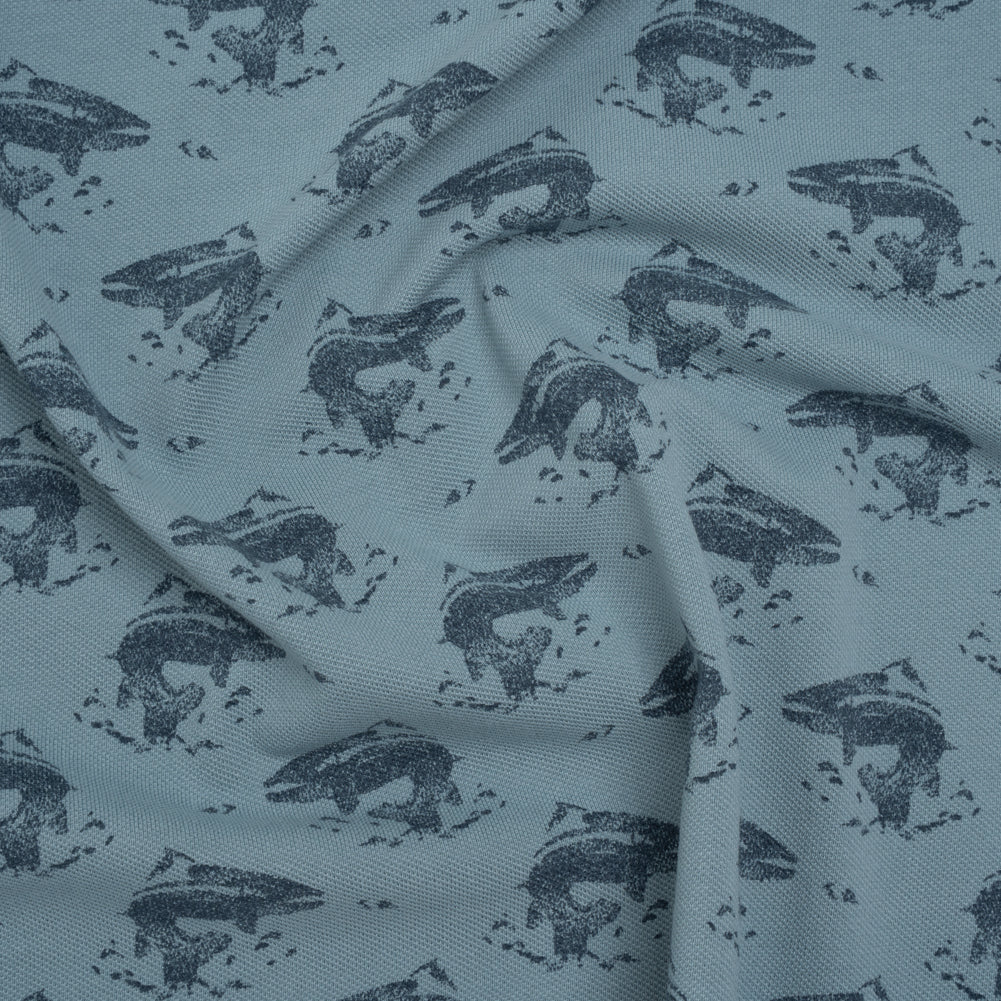 Cotton Pique Knit Print - Navy and Dusty Blue Whales - Deadstock - Joann Fabrics