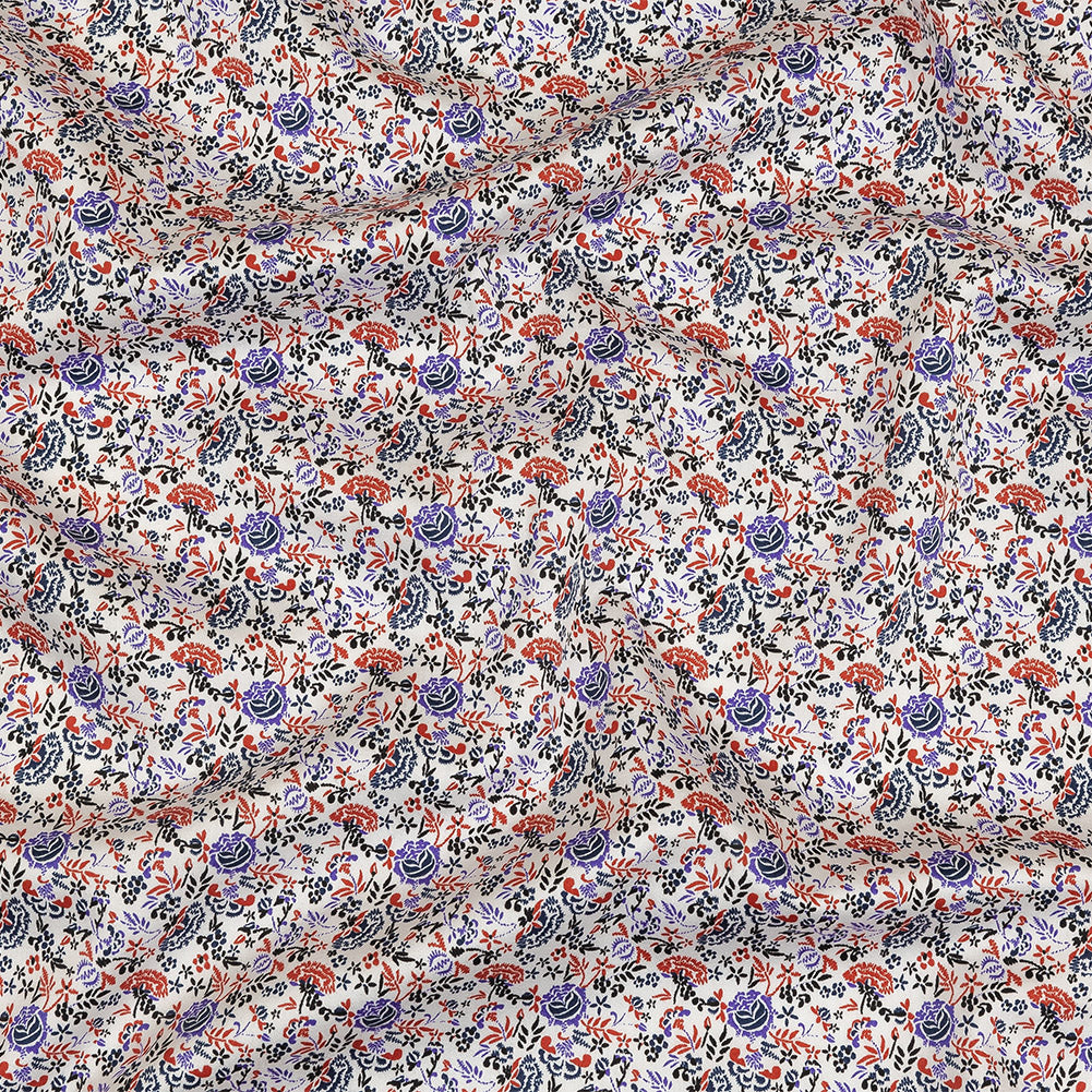 Tomato Puree, Country Blue and Ensign Blue Floral Cotton Sateen - Joann Fabrics