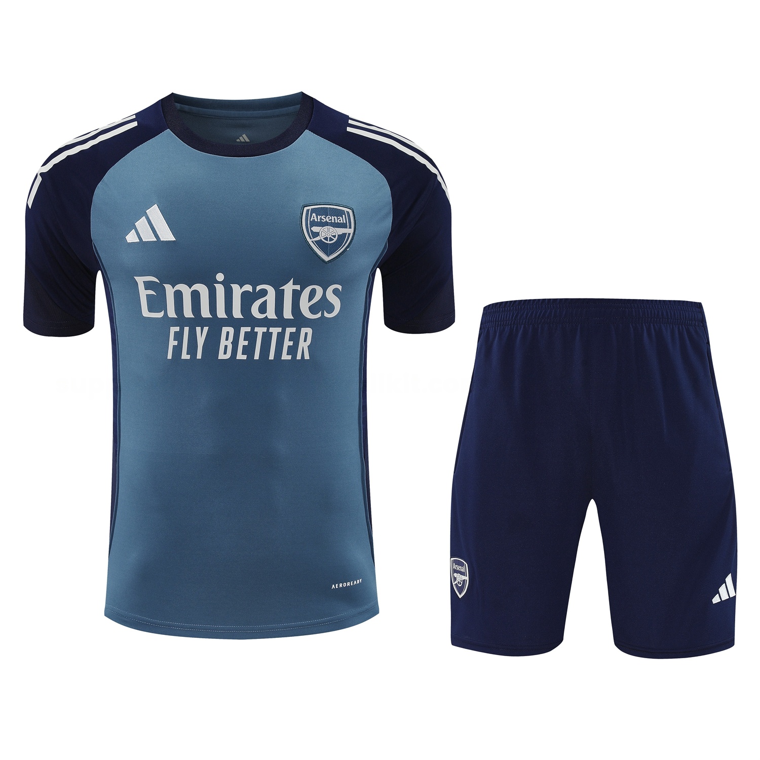 Arsenal 25-26 Short-Sleeve Training Set - Grey Blue Top & Dark Blue Shorts - UnitedFutballJersey