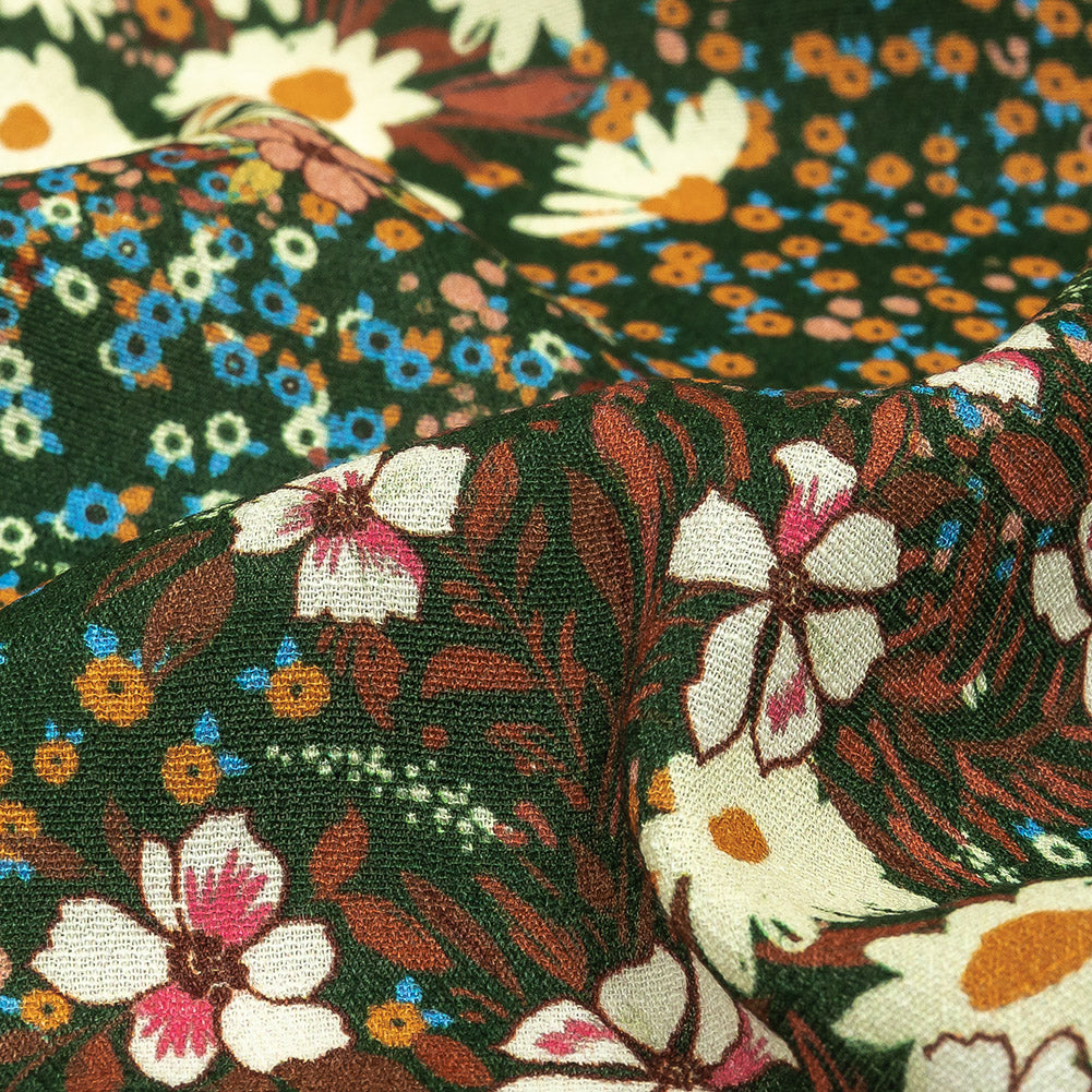 Gauzy Viscose Crepe Print - Green, Orange and Teal Floral - Mood Exclusive Meet Me at Midnight - Joann Fabrics