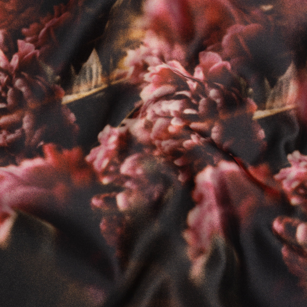 Polyester Mikado - Pink, Black and Golden Brown Hazy Carnations - Mood Exclusive Carnation Close-Up Print - Joann Fabrics