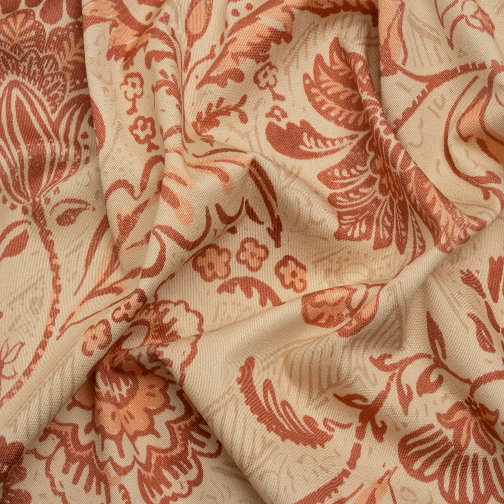 Stretch Cotton Twill Print - Beige and Orange Floral - Mood Exclusive Aromatic Aria - Joann Fabrics