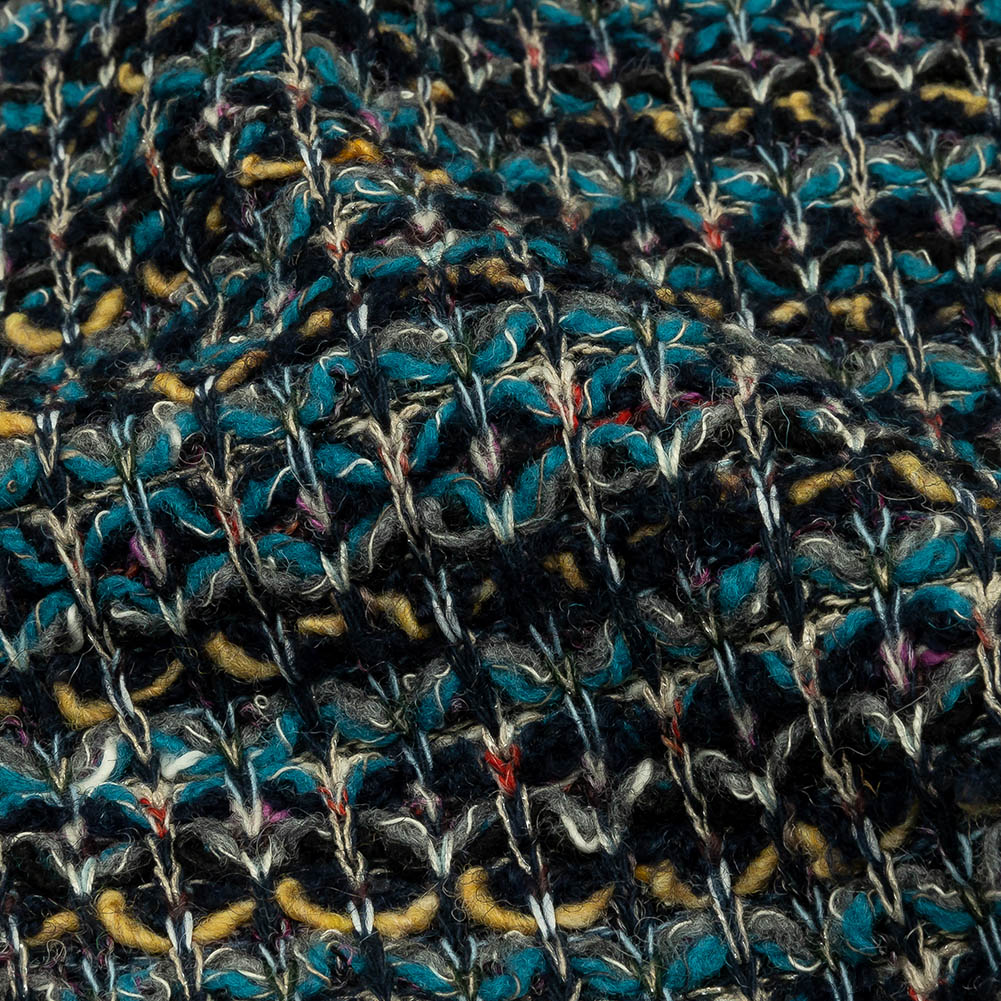 Teal, Yellow and Navy Boucle Stripes Chunky Wool Blend Sweater Knit - Joann Fabrics