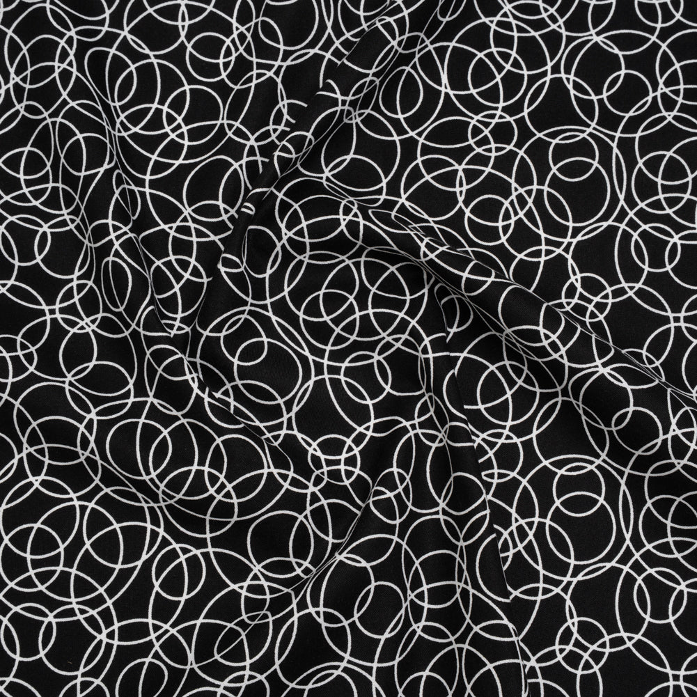 Printed Quilting Cotton by Patrick Lose for Northcott - White on Black Tangled Circles - Basically Black & White Collection - Joann Fabrics