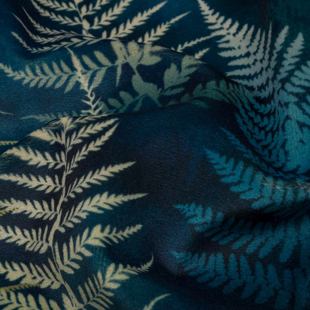 Printed Polyester Velvet - Ink Blue Foggy Ferns - British Imported - Joann Fabrics