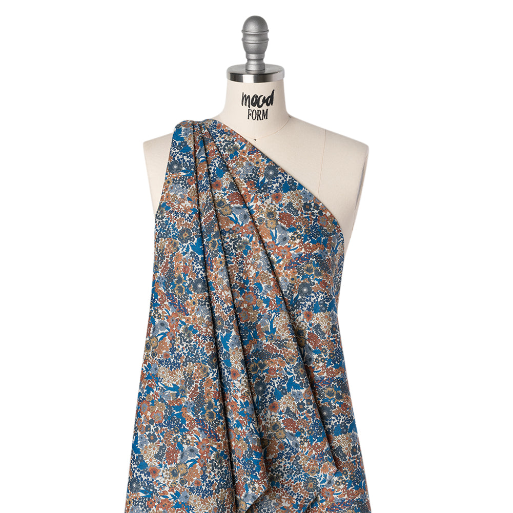 Liberty Fabrics Tana Lawn® - Margaret Annie Blue - Brown, Blue and Beige Hand Drawn Florals - Joann Fabrics