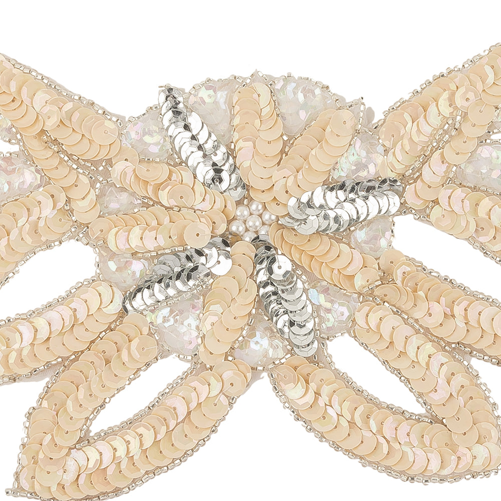 Vintage Ivory Multi, Crystral Iris and Silver Sequins Abstract Collar Applique - 6.75