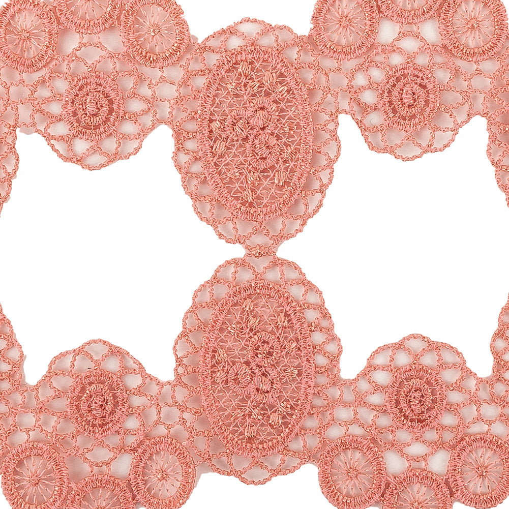 Salmon Pink Circles and Squares Lace Trimming - 3.75