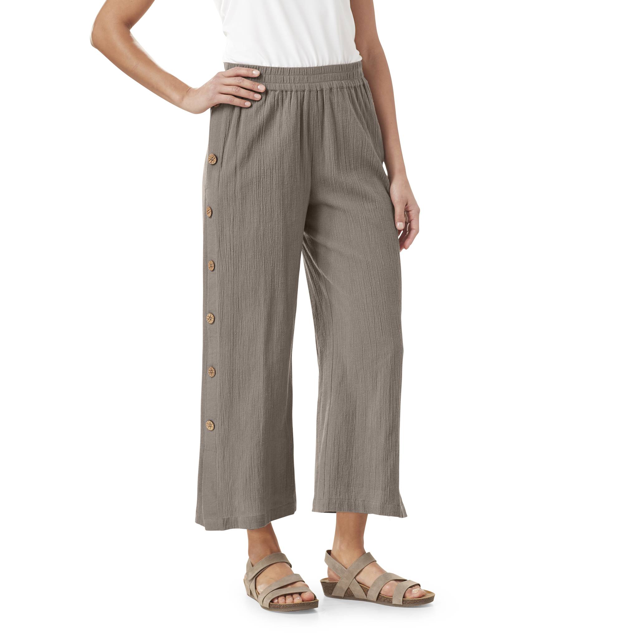 Button-Accent Cropped Pants - Northstyle Catalog