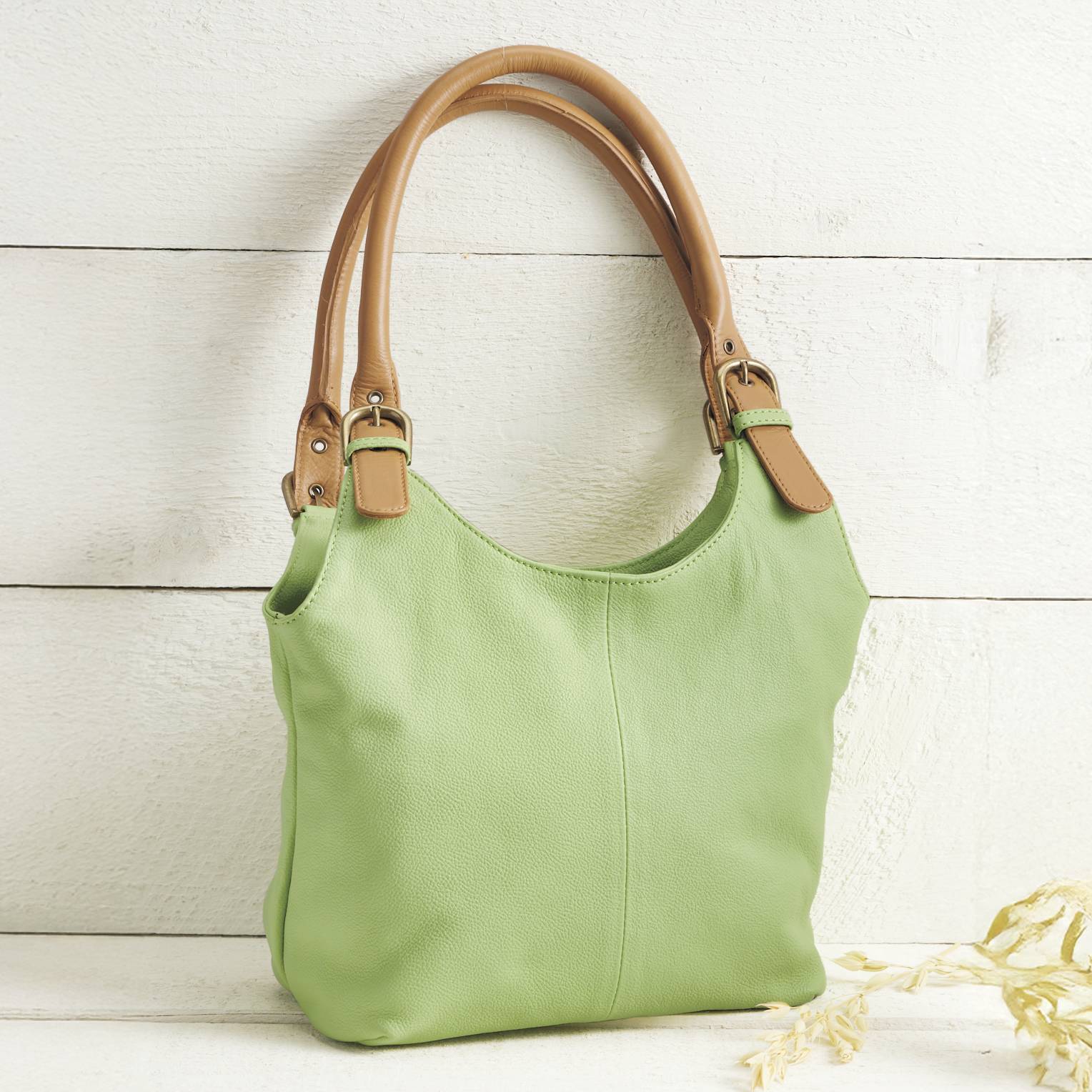 Rich Leather Buckle Tote, Rolled Handles, Fully Lined - Northstyle Catalog