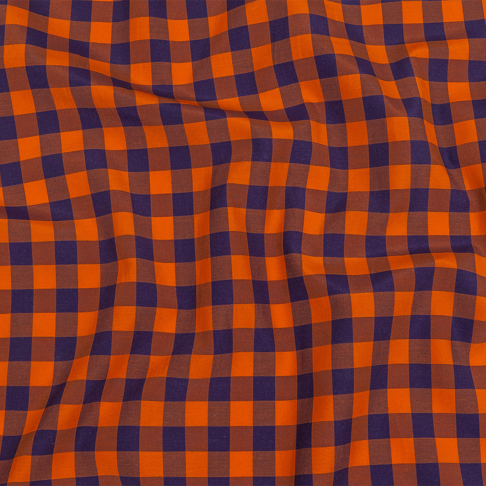 Orange and Navy Checked Cotton and Polyester Shirting - Joann Fabrics