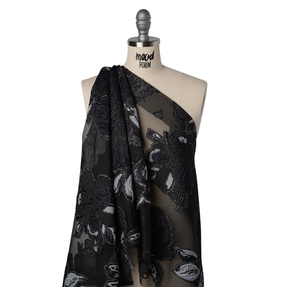 Metallic Polyester and Acetate Burnout Brocade - Light Gray, Midnight Navy and Black Rose Garden - Joann Fabrics