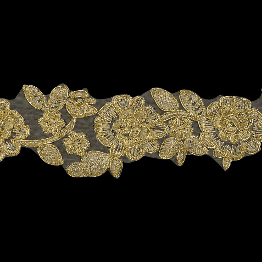 Yaya Han Metallic Corded Embroidered Lace Trim - Gold Fae Floral Vine, 2.5