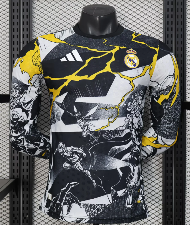2025/2026 Long Sleeve Player Version Real Madrid Collaboration With Marvel Football Shirt 1:1 Thai Quality