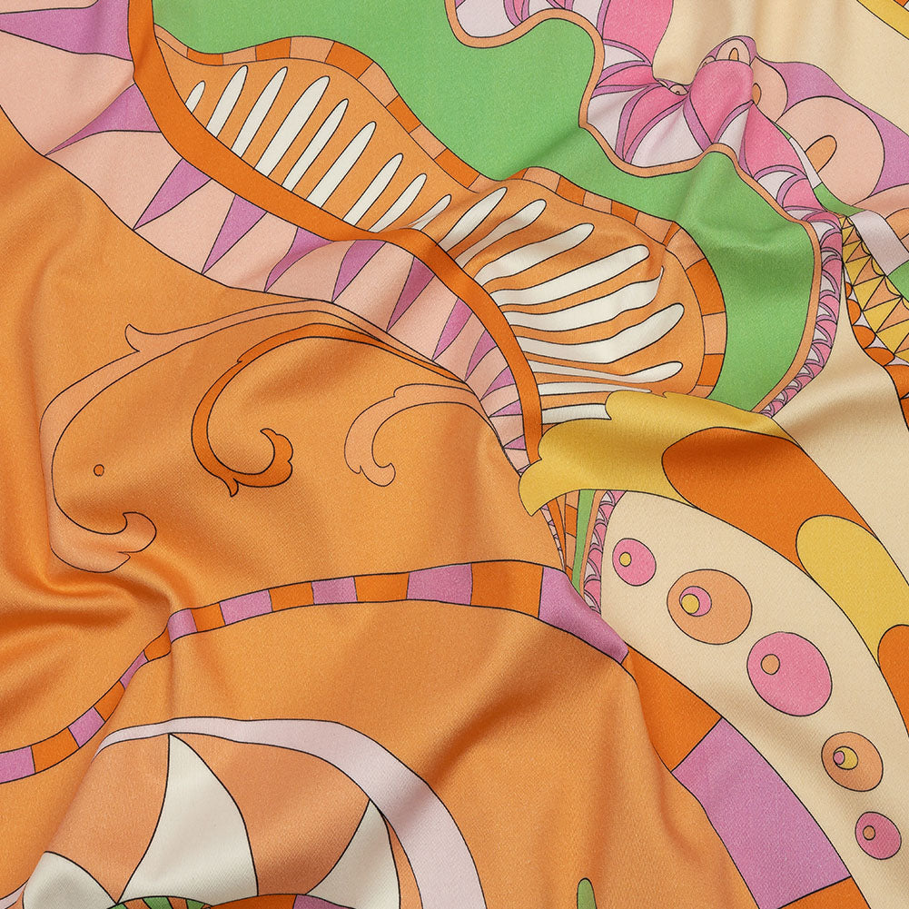 Stretch Cotton Sateen - Orange and Pink Abstract - Festival Daydreams Print - Mood Exclusive Groove Collection - Joann Fabrics
