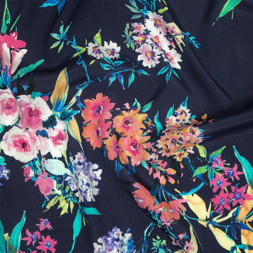 Sustainable Viscose Crepe Print - Navy, Pink and Green Floral - Mood Exclusive Pick of the Bunch - Joann Fabrics