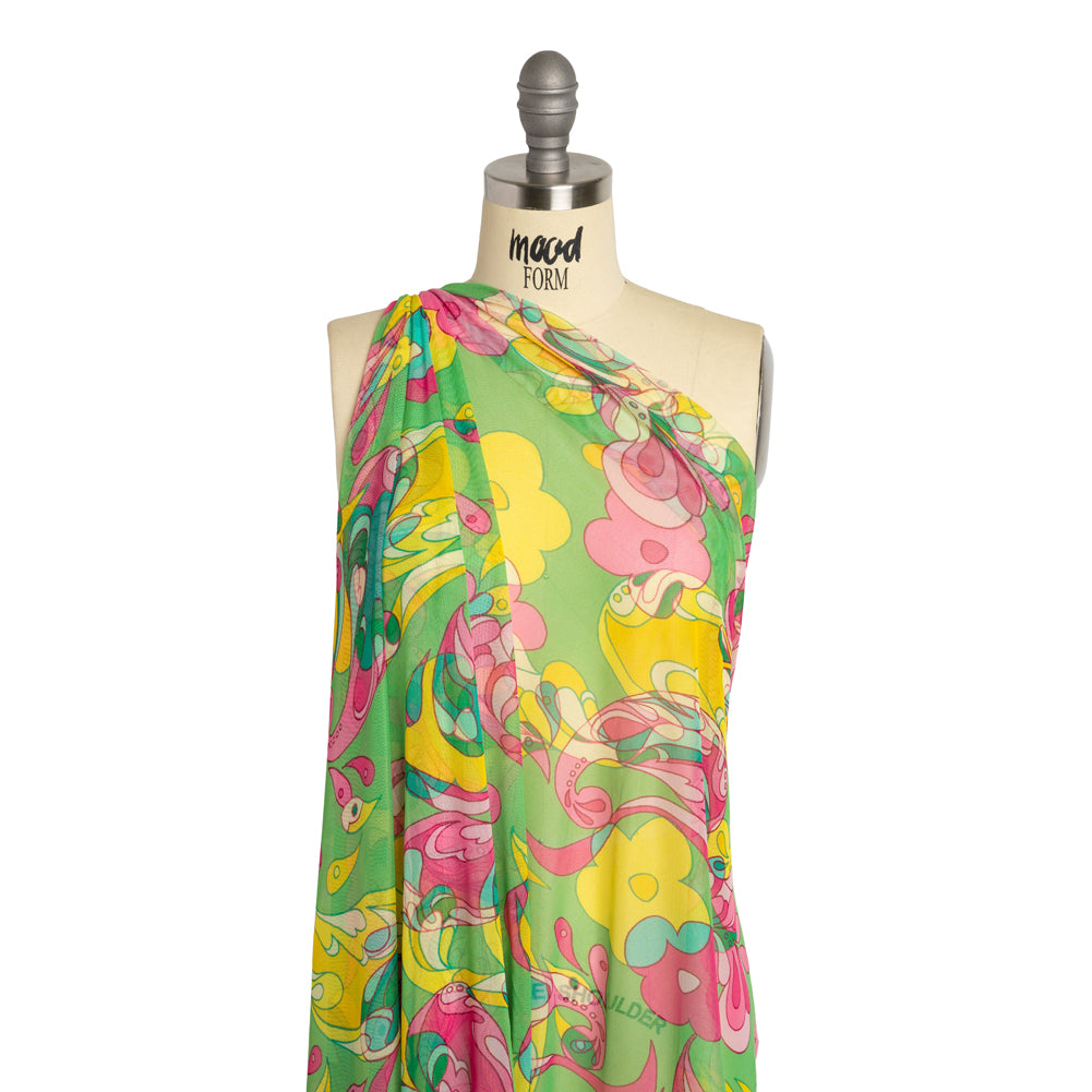 Polyester Stretch Mesh Print - Pink, Yellow and Green Retro Florals and Paisley - Designer Deadstock - Joann Fabrics