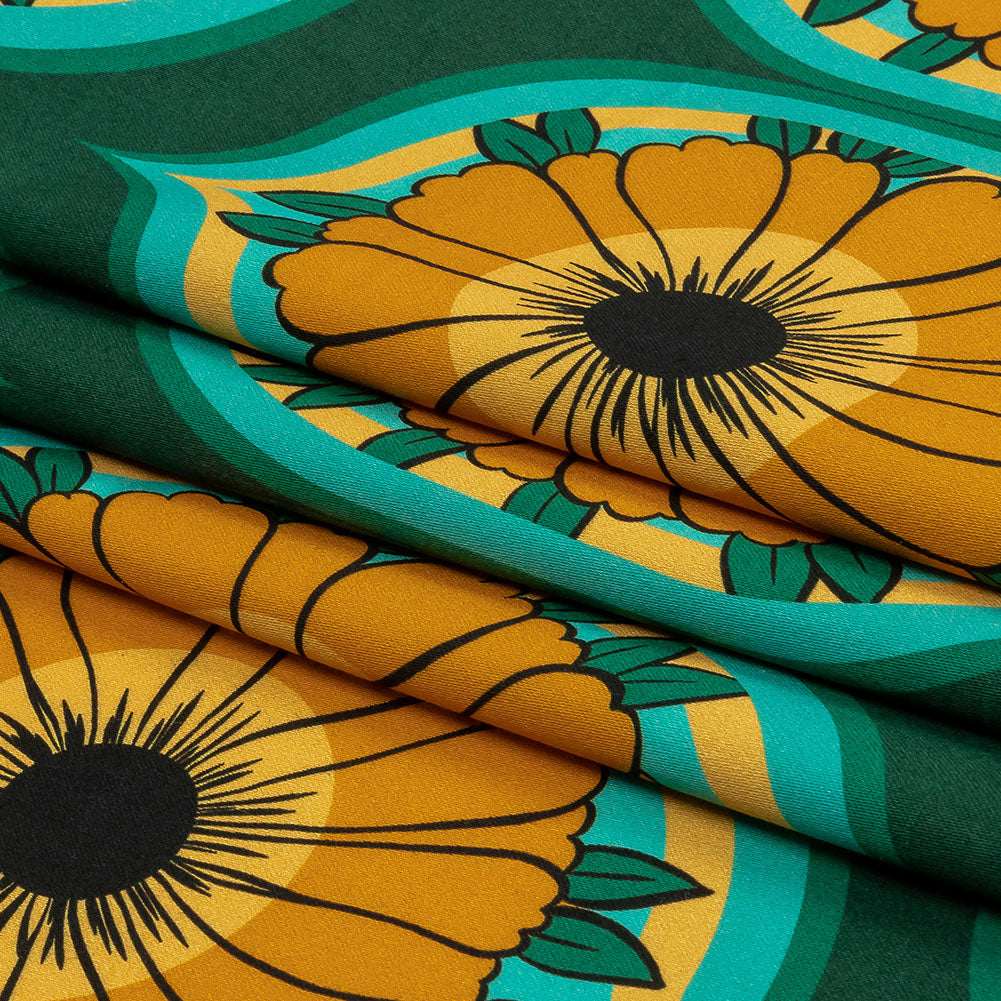 Stretch Cotton Sateen - Yellow and Teal Floral Ogees - Sunrise Divine Print - Mood Exclusive Groove Collection - Joann Fabrics