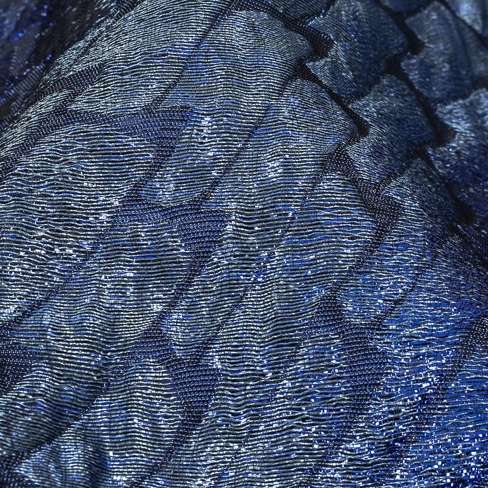Metallic Royal Blue, Silver and Black Abstract Mosaic Luxury Brocade - Joann Fabrics