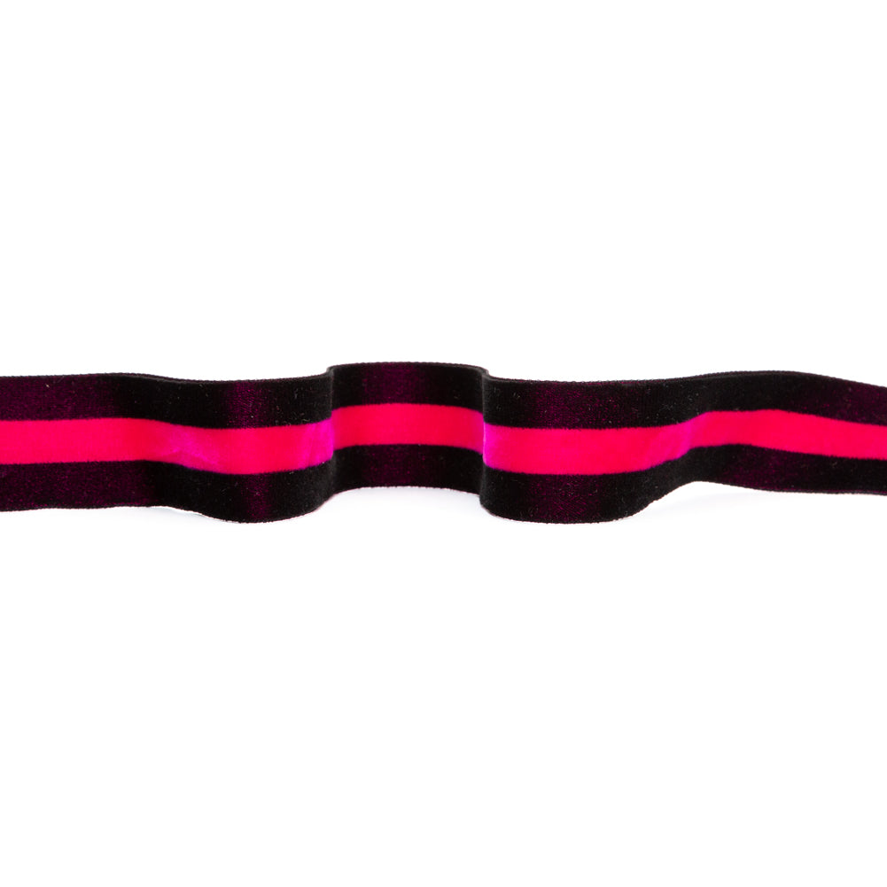 Italian Black and Dark Pink Striped Velvet Ribbon - 1.5