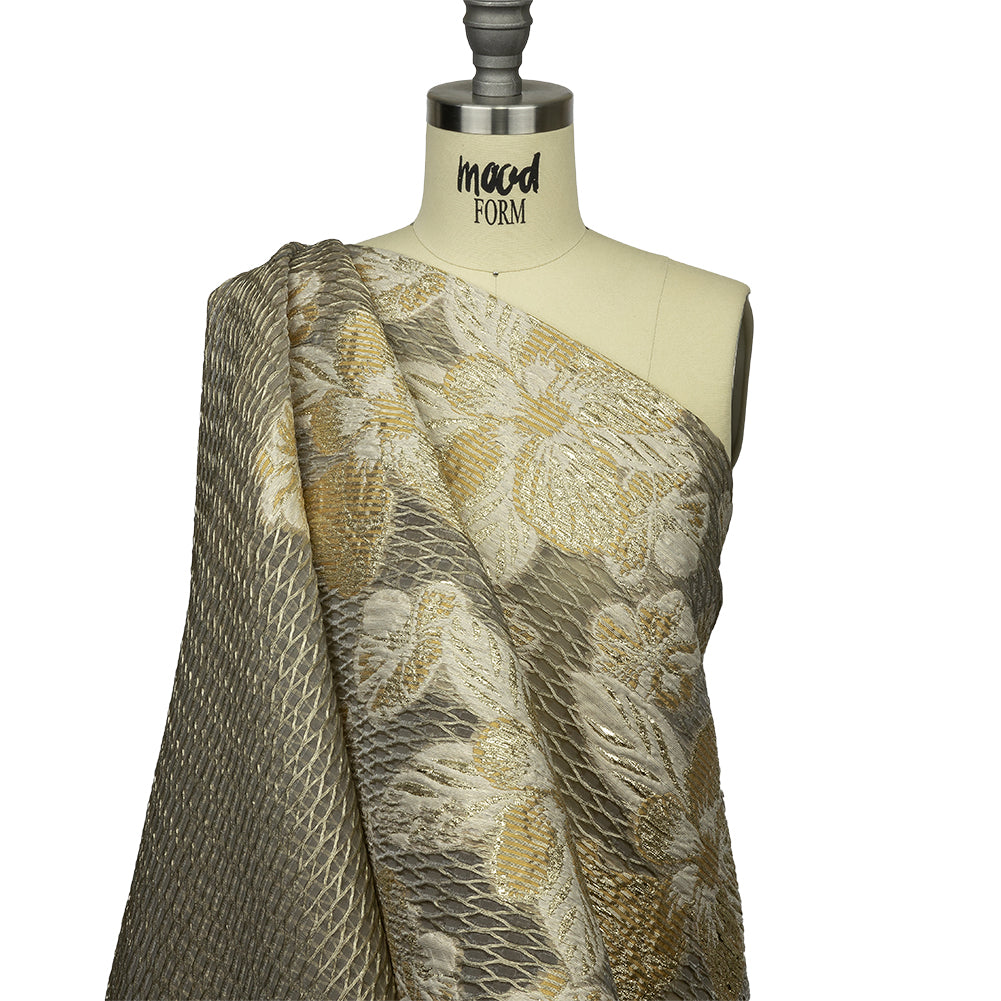 Metallic Golden Fleece and Beige Florals and Latticework Sheer Luxury Brocade - Joann Fabrics