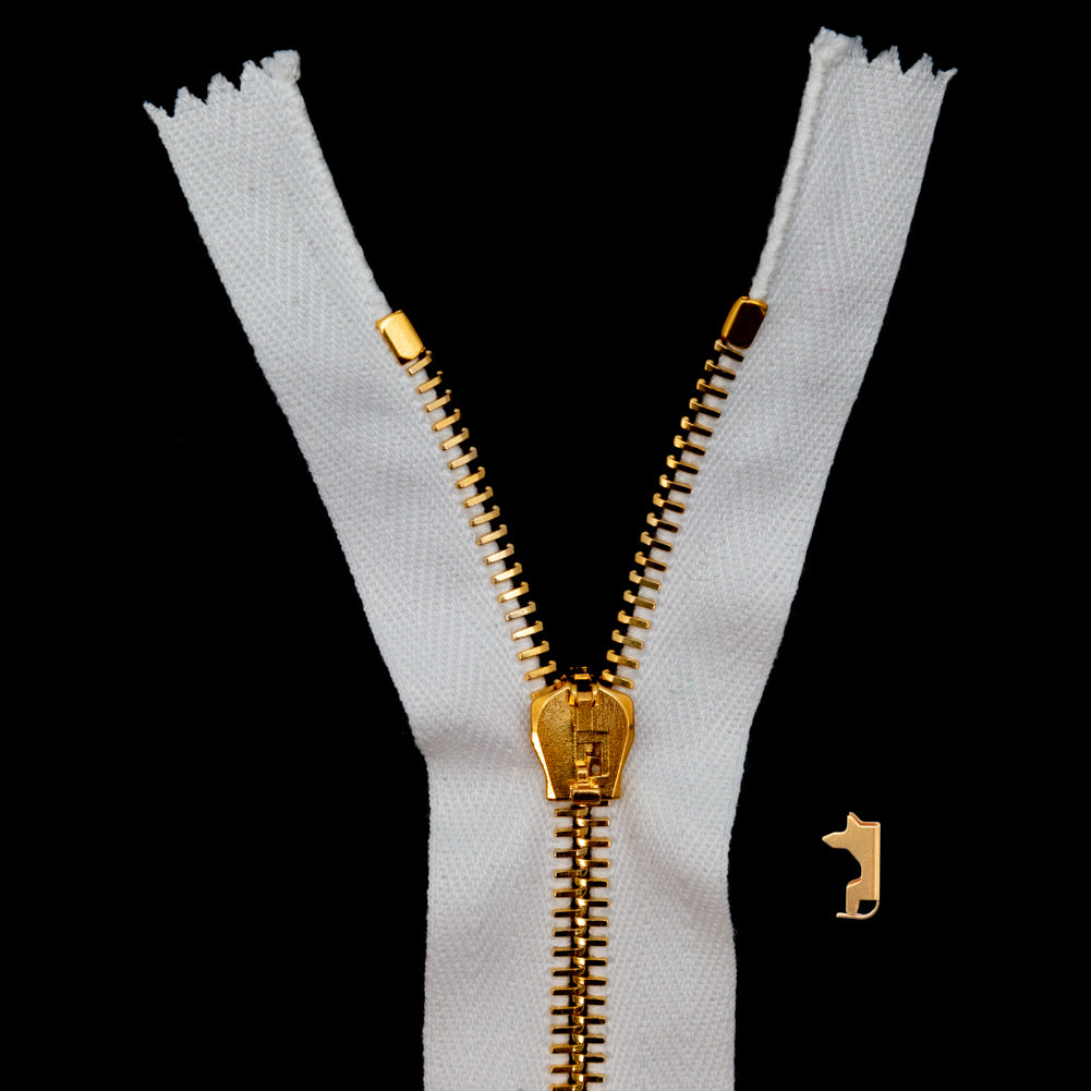 Mood Exclusive Italian White and Gold T5 Closed End Metal Zipper - 9