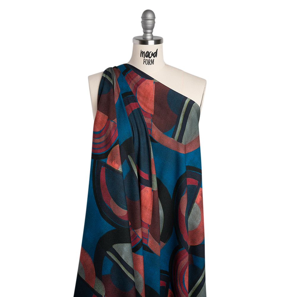 Viscose Crepe - Berry Red, Deep Blue and Navy Soft Geometrics - Mood Exclusive Orphic Orbits Print - Joann Fabrics