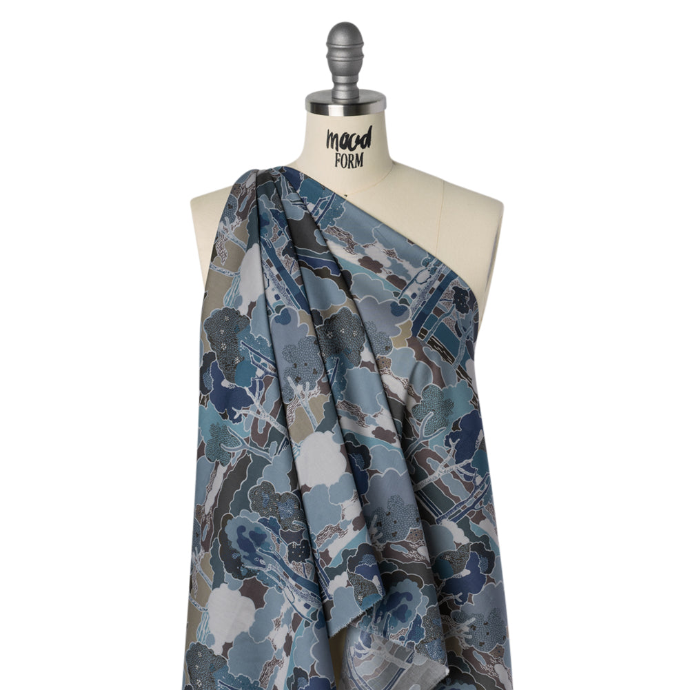 Liberty Fabrics Tana Lawn® - Prospect Road Dark Blue - Navy, Storm Blue and Brown Tree Filled Landscape - Joann Fabrics