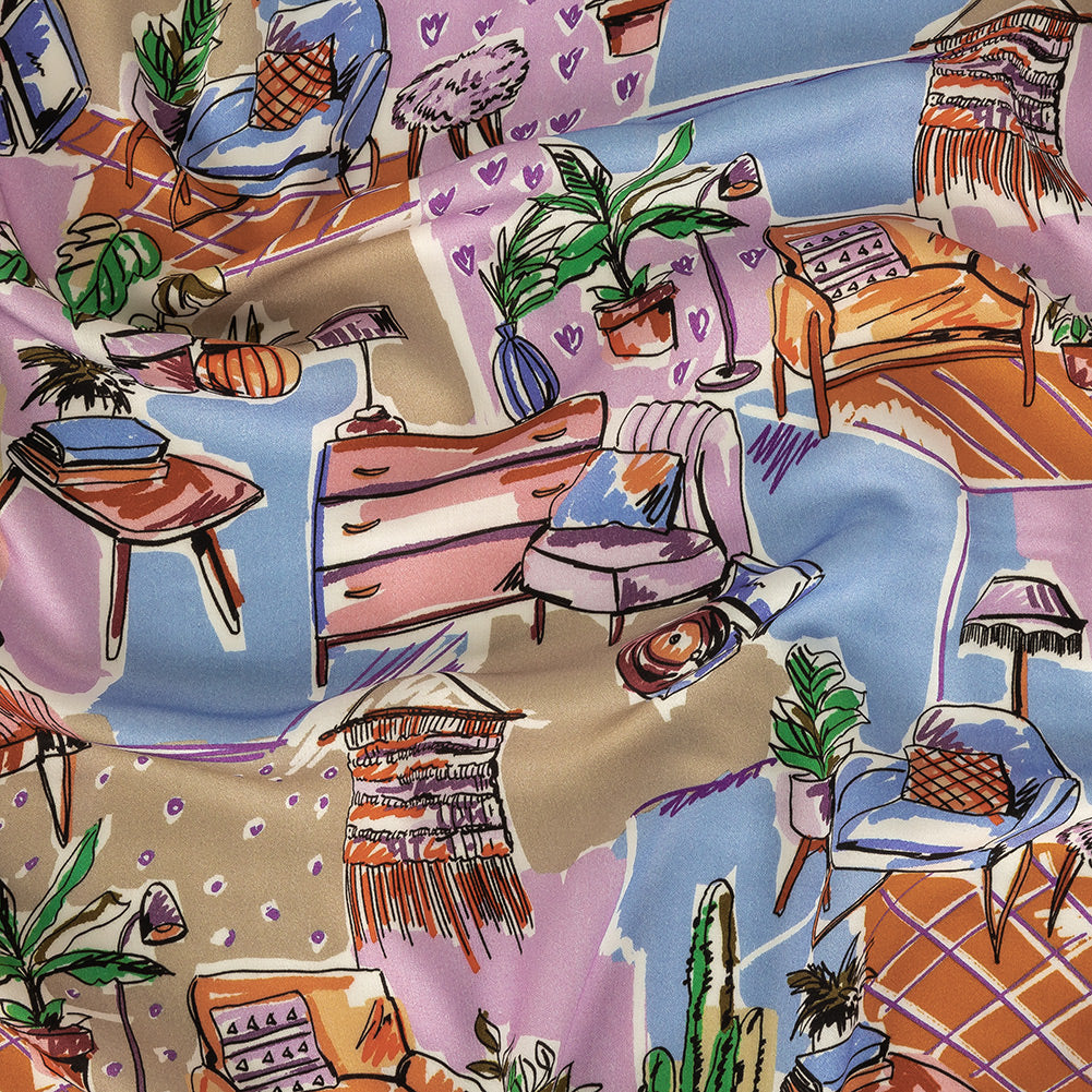 Rayon Challis - Multicolor Indoor Spaces - Where You're Planted Print - Mood Exclusive Wisteria Collection - Joann Fabrics