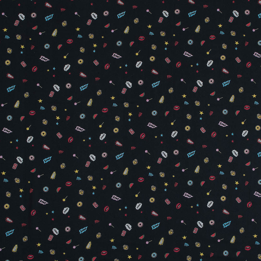Cotton Voile - Black Pop Icons - Black Candy and Combat Print - Mood Exclusive Comic Collection - Joann Fabrics