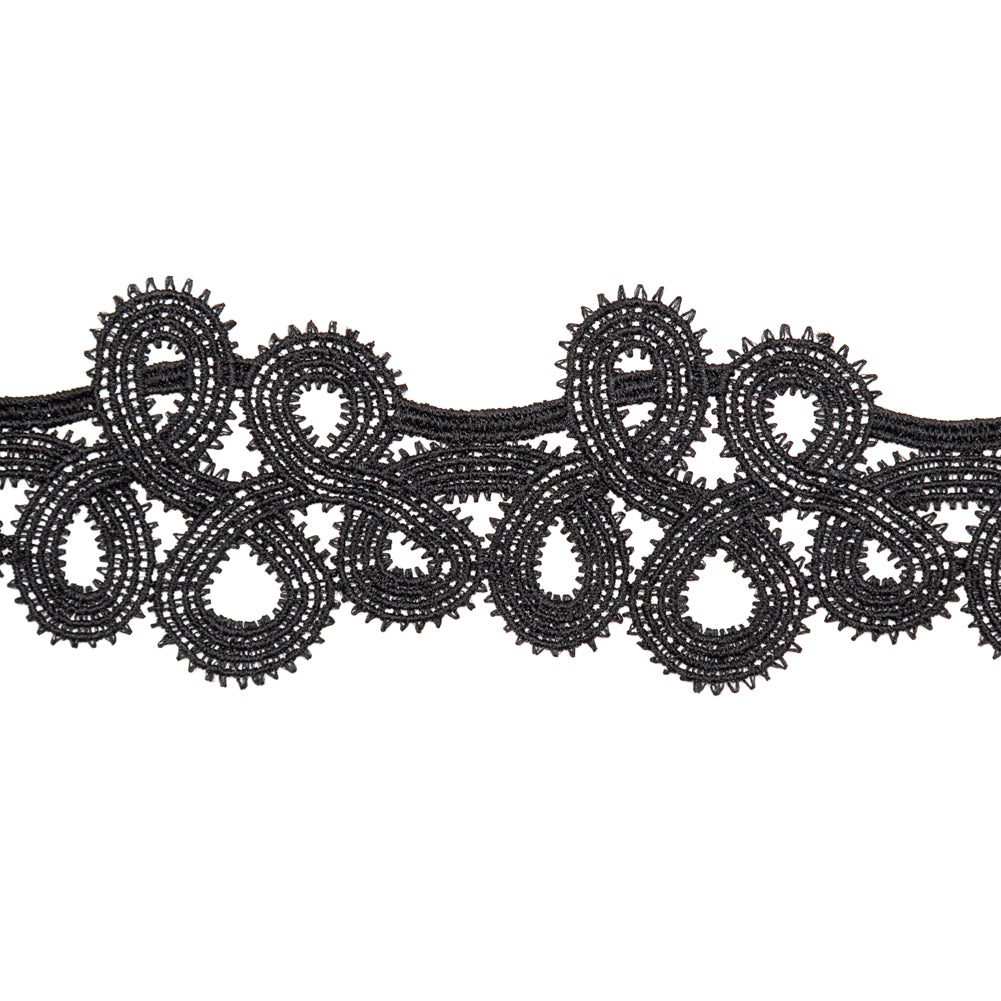 Italian Black Spiked Swirls Venise Lace Trim - 2
