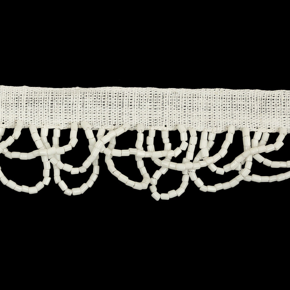 Vintage Chalk White Small Looped Bugle Beaded Fringe - 1.125