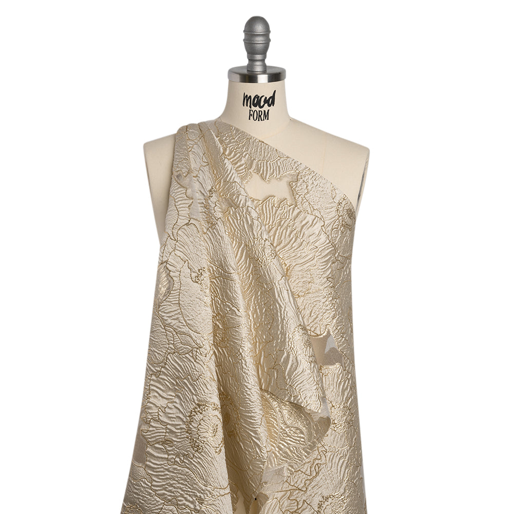 Metallic Burnout Brocade - Pale Beige and Gold All-Over Outlined Flowers - Joann Fabrics