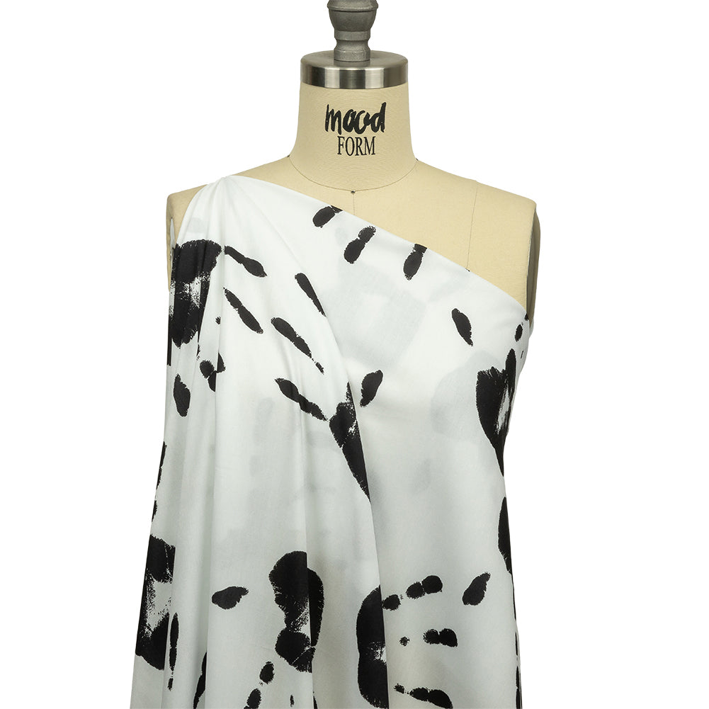 Rayon Batiste - Black and White Handprints - Bakersfield Print - Mood Exclusive Abandoned Collection - Joann Fabrics