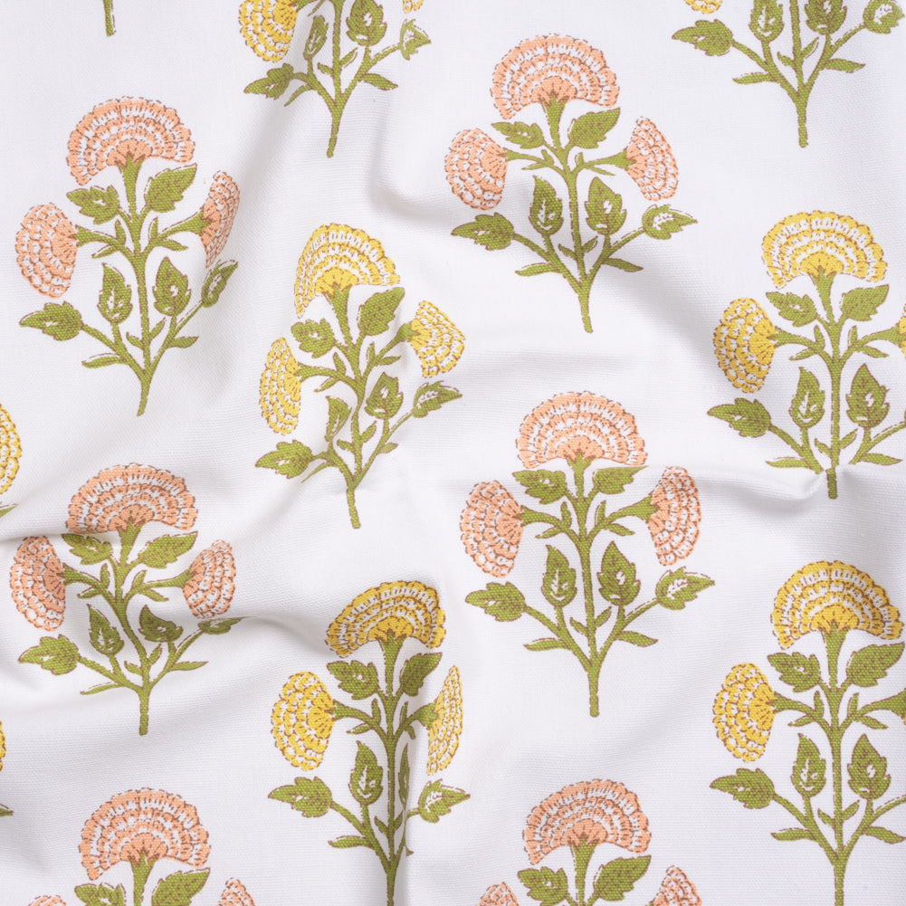 Coral, Yellow and Green Classic Floral Printed Cotton Canvas - Joann Fabrics